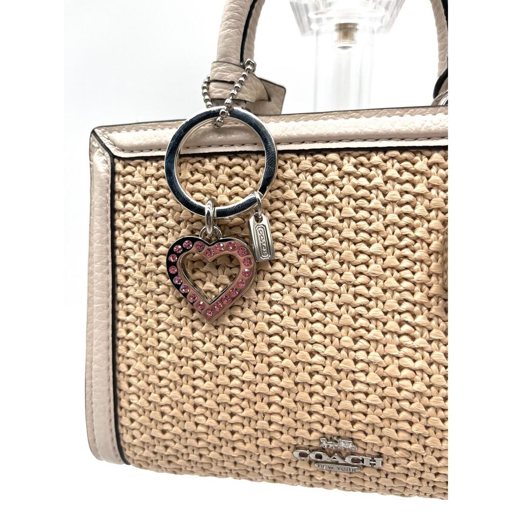 COACH Bag Charm Key Chain, Pink Rhinestone Crystal Heart - Picture 6 of 7